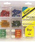 Ultimate 45 Piece Atc And Max Blade Fuse Tester Puller Kit With Ft-3 Combo Tool showing assorted fuses and diagnostic tester in packaging.