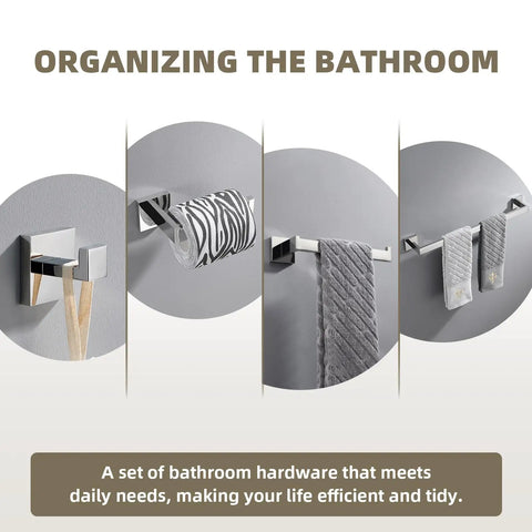 Polished Chrome 4 Piece Bathroom Hardware Set Built From 304 Stainless Steel With Robe Hook, Toilet Paper Holder, Hand Towel Holder, And Bath Towel Bar For Easy Organization And Modern Home Upgrade in bathroom