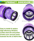 Dyson Vacuum Filter Replacement 3 Pack for V11 Series and V15 Detect Submarine, dimensions of washable reusable filters