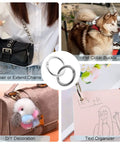 Collage showing uses for 12 Pack 1 Inch Spring O Ring Clip Keychain Carabiner Set In Four Colors Round Snap Hook Buckle