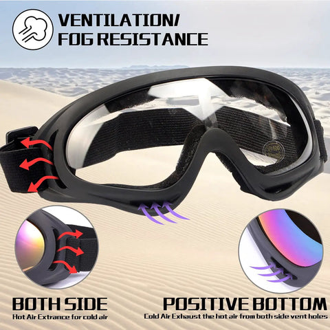 Two Pack ATV Dirt Bike Goggles For Snow Skiing And Off Road Riding Dope Windproof Waterproof Motocross Goggles shown with ventilation feature