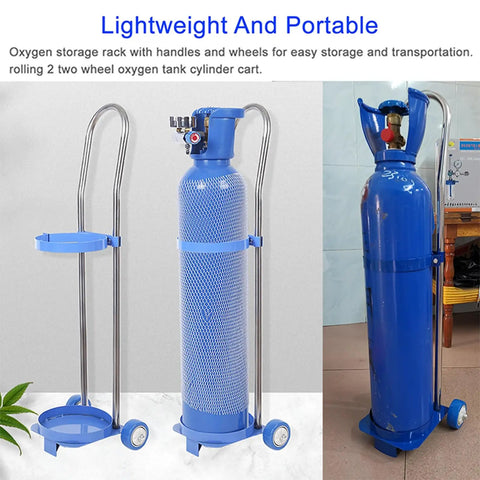 Gas Cylinder Cart With Ring Clamp, Built Tough Steel Hand Truck For Oxygen And Welding Cylinders, Height Adjustable Mobile Cart On Wheels, Anti Rust Steel Frame, Secure Tank Holder For Factories Hospitals And Schools, blue oxygen tank cart