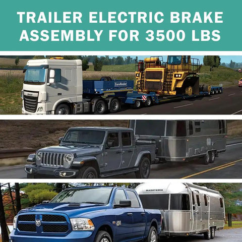 Heavy Duty 10 Inch Right Side Electric Trailer Brake Assembly Solid Steel Drum for 3500 Pound Axle in use with trucks and trailers.