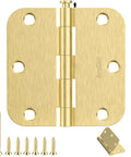 Built Tough Satin Brass Door Hinges 12 Pack 3 1/2 Inch Solid Iron Rounded Corners Pre Drilled Six Holes with screws
