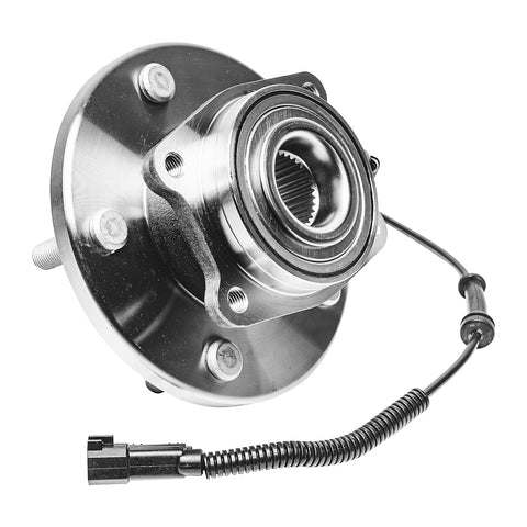 2 Front Wheel Bearing Hubs Replacement For Chrysler Town And Country 2008 Through 2016, Dodge Grand Caravan 2008 Through 2020, Ram CV 2012 Through 2015, And Volkswagen Routan 2009 Through 2014 Front Hub Bearings Set in close-up view with ABS sensor and 4-bolt flange.