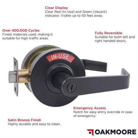 Vacant Occupied Bathroom Lock For Public Restrooms And Industrial Buildings Black Door Handle Lock With Clear Status Indicator