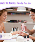 Professional using airbrush on client's nails with 12 Color Airbrush Gel Nail Polish Set for Nails Art and DIY Mani at Home