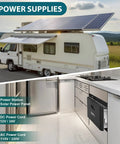 Dude Ready 12 Volt Pull Out Refrigerator 33 Quart App Controlled Portable Car Fridge Freezer in RV kitchen and power supplies setup.
