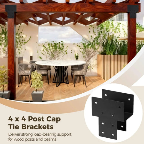 Heavy Duty 4x4 Post Cap Tie Brackets Kit For Wood Gazebo Deck And Patio Actual 3.5x3.5 Inch Stainless Steel Post Anchor Connectors No Fuss All In One Kit With 4 Brackets 64 Screws 64 Washers Socket Wrench And Drill Bit