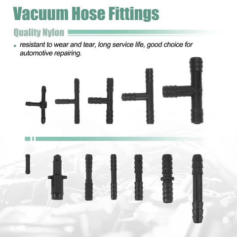 Awesome X Autohaux 113 Piece Car Vacuum Connector Set With All Sizes Of Barbed Hose Fittings, Tees, Reducers And Straight Connectors To Fix Your Automotive Piping Quick For Any Under Hood Repair Job. black nylon vacuum hose fittings set, 12 sizes