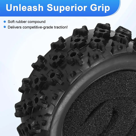 Close-up of 4Pcs Soft Rubber RC On Road Car Tires For 1 By 10 Scale Touring Cars With Foam Inserts Direct Replacement