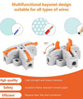 Fourteen Piece T Tap Lever Wire Connector Kit Three Way Electrical Wire Splitter Push In Quick Splitters With Three Quarter Port Terminals For Twenty Four To Twelve AWG Wiring shown in a diagram with orange levers on gray connectors.