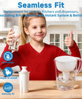 Child smiling with a Brita pitcher using Six Pack Water Filter Replacement For Brita Pitchers And Dispensers Compatible With Classic