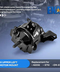 Premium Heavy Duty Five Piece Engine Motor And Transmission Mount Kit Straight Swap For Honda Civic 1996 Through 2000 1.6L L4 And Acura El Drop Dead Solid upper left motor mount with durable black finish.