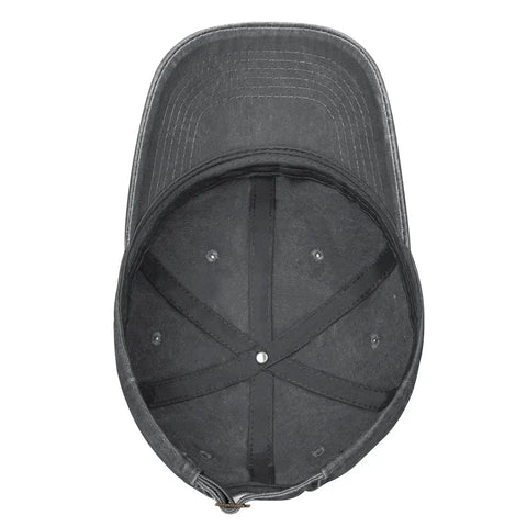Inside view of Black And White Piano Grid Print Denim Baseball Cap With Adjustable Metal Buckle Unisex Cotton Snapback Hat.