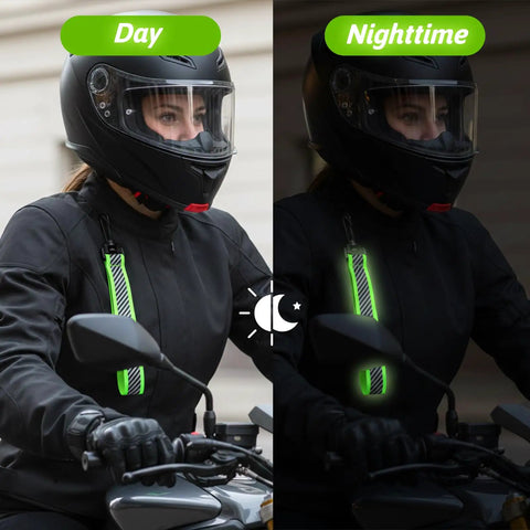 6 Pack Reflective Straps Glow In The Dark High Visibility Backpack Tags for Clothes Walking Cycling Night Safety Gear on biker