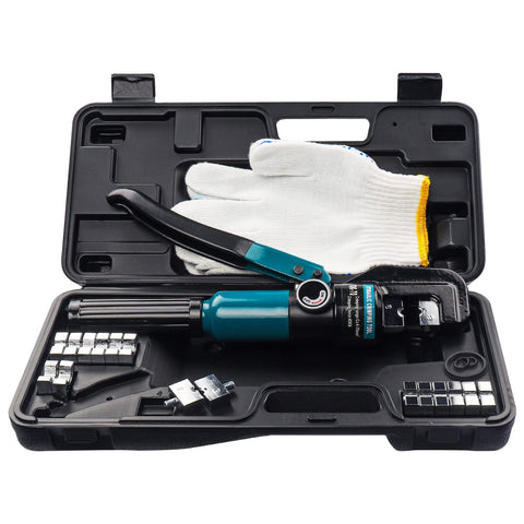Hydraulic Crimping Tool With Nine Hardened Dies For Stainless Steel Cable Railing, Built To Last From Tough Steel, in case with gloves