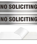 Two Pack Metal No Soliciting Signs For Home And Office Doors Self Adhesive Weather Resistant Aluminum 7 By 2 Inches Durable Silver Finish