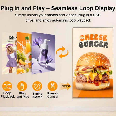 32 Inch Wall Mount Digital Signage Display With Straight Up Sharp 2K Feed And A Slim Frameless Body showcasing seamless loop playback functionality.