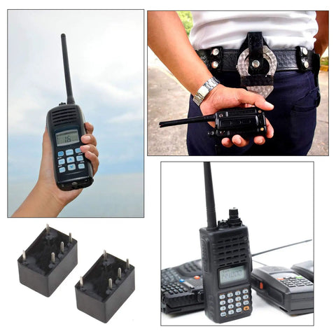 Must Have Universal 455KHz Ceramic Filter Set With 3 And 2 Pin Layout shown with walkie talkies and 5 pin mount details