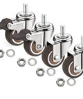 Four Pack Swivel Stem Casters With One Inch TPR Silent Wheels, 6mm M6 Threaded Bolts, Fifteen Millimeter Stem Length, Stainless Steel