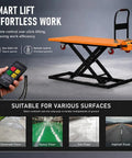 Rock Solid Electric Scissor Lift Table Cart With 660 Lb Capacity And 47 Inch Platform Height showing remote control features.