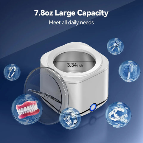 Ultrasonic Retainer Cleaner 48KHz High Frequency Cleaning Machine For Dentures, Mouthguards, Braces, Toothbrushes With 7.8 Oz Pod