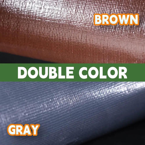 Built Tough 8x10 Ft Waterproof Tarp with Grommets shown in double color brown and gray, highlighting reinforced texture.