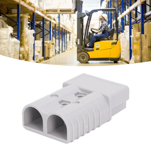 Heavy Duty 350 Amp 600 Volt Forklift Battery Connector And Jumper Plug For Towing Winch And Electric Charging with secure clip.