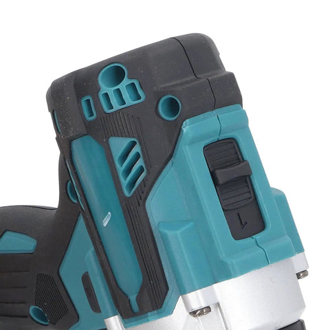 Detail of Heavy Duty Brushless Cordless Drill Delivering A Mean 140Nm Kick with textured grip and switch for speed adjustment.