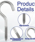 Ten Pack Tough As Nails 304 Stainless Steel Screw Eye Hooks Two Point Five Inch close-up of heavy duty self tapping design.