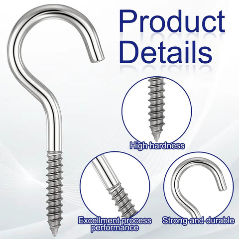 Ten Pack Tough As Nails 304 Stainless Steel Screw Eye Hooks Two Point Five Inch close-up of heavy duty self tapping design.