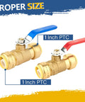Heavy Duty One Inch Push To Connect Ball Valve With Slick Snap Fast Shut Off Operation For Stress Free Hot Cold Water Plumbing Upgrades That Works Like A Charm For Handymen And Seasoned Pros Alike Pack Of Thirty Pieces - Two valves shown from the side, one with blue lever and one with red lever.