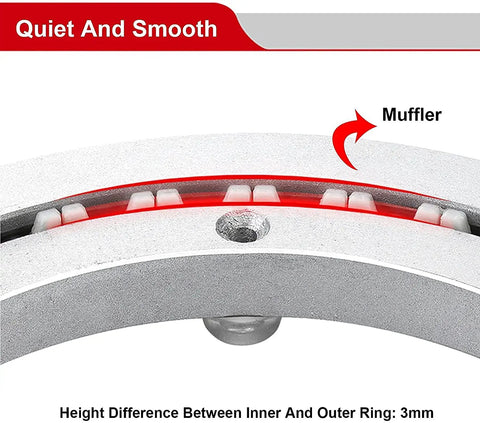 Heavy Duty Aluminum Lazy Turntable for Dining Tables showing inner muffler and ball bearing with height difference detail.