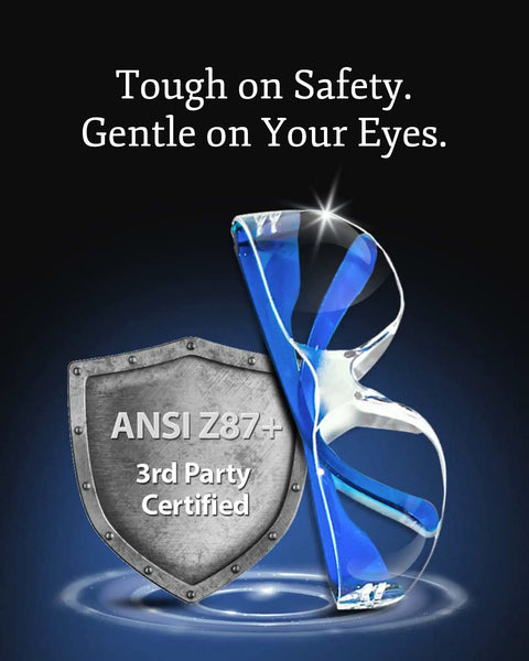 Bulk Safety Glasses For Men And Women, ANSI Z78.1 Certified, scratch-resistant, impact-resistant, blue-accented frame
