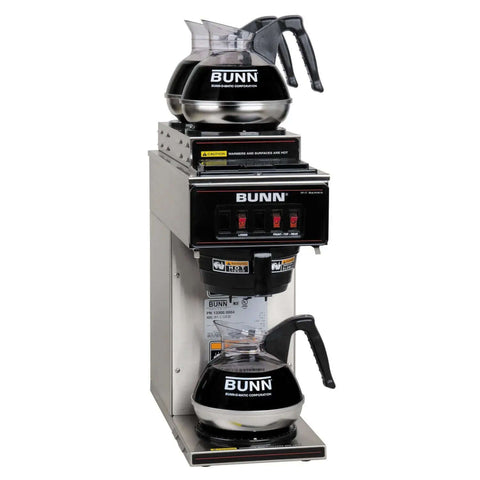 Pourover Commercial Coffee Brewer With One Lower And Two Upper Warmers Stainless Steel Build Portable No Fuss Setup Brews Up To 3.8 Gal Per Hour 60.5 Cups SplashGard Funnel Deliming Spring Included