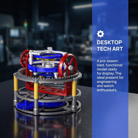 3D Printed Tri Axis Tourbillon Gear Transmission Model For STEM Education Ideal For Classrooms And Gearheads Demonstrates Coordinated Three-Axis Movement Realistic Mechanical Display Durable PET Construction For Education And Display on desk