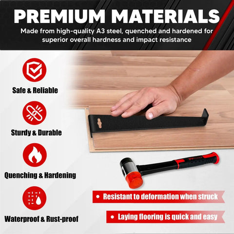Heavy Duty 12.2 Inch Pull Bar for Vinyl Plank and Laminate Flooring Installations Black Steel Tool With Matte Coating 4mm Thick Soft Back Padding to Protect Floors, used on flooring