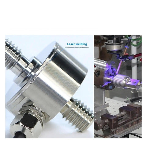 Mini Load Cell Double Bolt Force Sensor for Tension and Compression, laser welded and used in industrial automation setup