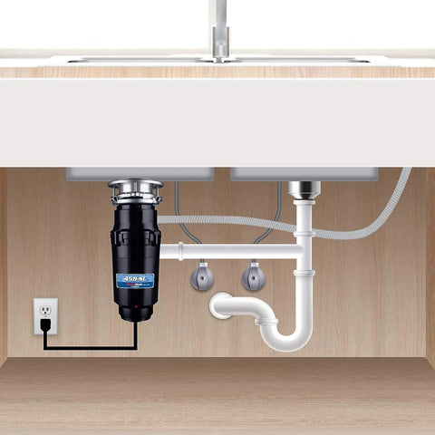 Slim Line Three Quarter HP Garbage Disposal With Anti Jam Grinding System Stainless Steel Black Compact Powerhouse under sink