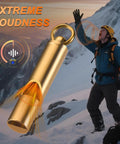 Brass Emergency Whistle 2 Pack With Tangle Free Lanyard Pealess Storm Resistant 120dB Lifesaver Survival Whistle on snowy mountain