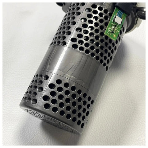 Dyson V10 SV12 Handheld Vacuum Motor Assembly Replacement shown in close-up with metal casing and wiring details.