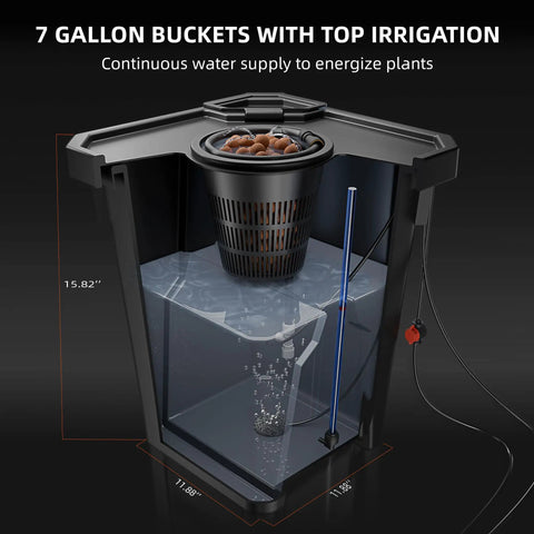 Deep Water Culture DWC Hydroponics Grow System With 7-Gallon Capacity, triangular cover, internal view of water flow