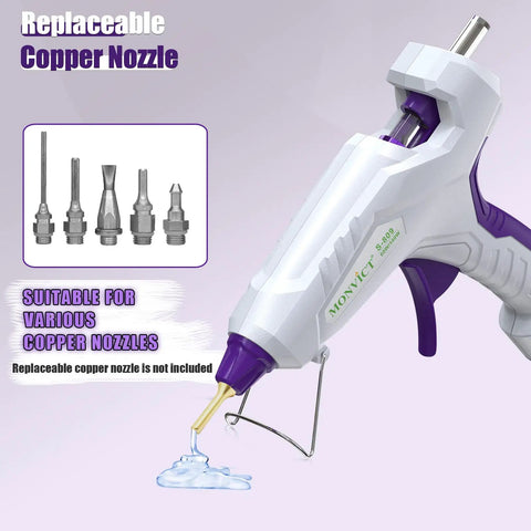 Full Size Dual Temp Hot Glue Gun With 60 And 100 Watt Power On Off Switch Beefy Heavy Duty Industrial Melt Gun showing nozzle options