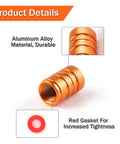 12 Pack Aluminum Alloy Tire Valve Stem Caps Orange Universal Fit For Cars Trucks Motorcycles And Bicycles Ride Ready Leak Proof Rubber Seal Durable Aluminum Exterior Car Accessory shown with red rubber gasket
