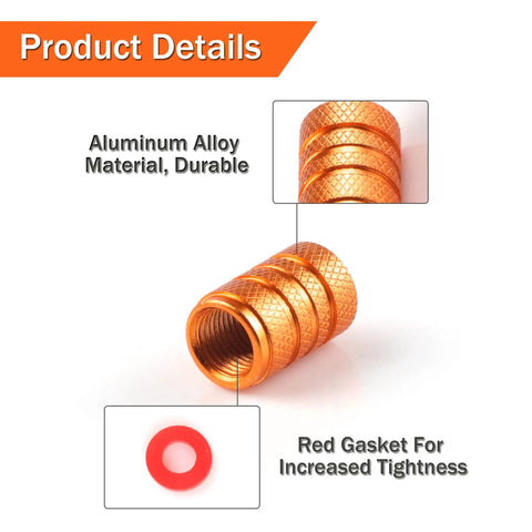 12 Pack Aluminum Alloy Tire Valve Stem Caps Orange Universal Fit For Cars Trucks Motorcycles And Bicycles Ride Ready Leak Proof Rubber Seal Durable Aluminum Exterior Car Accessory shown with red rubber gasket