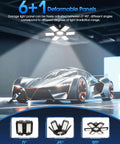 Crazy Bright 200W Garage Light With Six Deformable Panels And Central LED 20000 Lumens illuminating a sleek black car