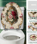 Elongated Resin Toilet Seat for Bathroom with floral design on top, fits most toilets with grip-tight bumpers.
