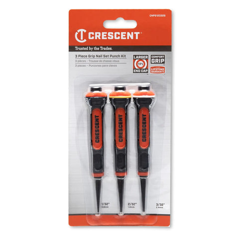 Packaging of 5 Inch Gripped Punch Set With Full Metal Core And Comfort Grip - Oversized Strike Cap And Parallel Flats Handle, 3-piece