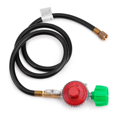 Propane regulator hose assembly, 48-in length, 10 PSI adjustable regulator, QCC1 x 3/8-in flare swivel fitting